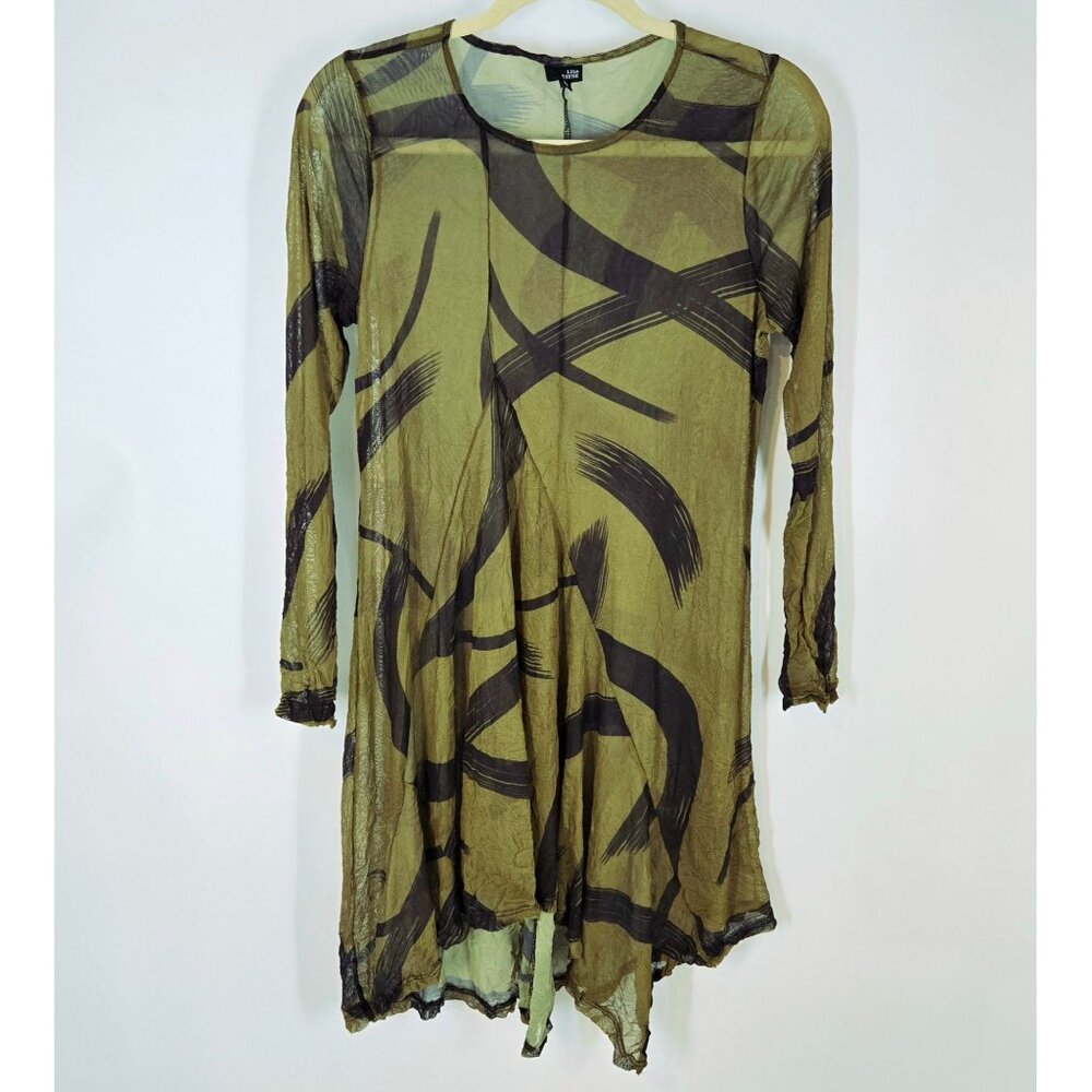 Lisa Bayne Green Semisheer Mesh Lagenlook Tunic Top Painterly Women's Size Small